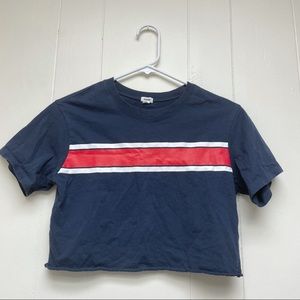 Garage Blue & Red Lined T-Shirt Crop Top